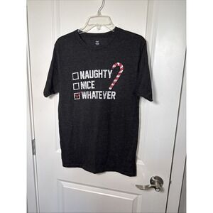 Holiday Time Men's Gray "Naughty Nice Whatever" Short Sleeve Shirt - Size S